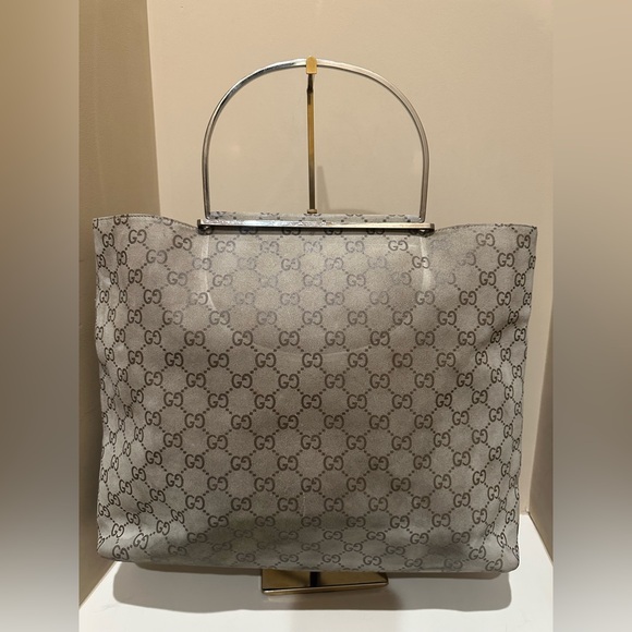 Anthracite GG Suede Metal Handle Bag by Gucci - Picture 1 of 12
